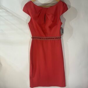 Pamella Roland Red Cap Sleeve Midi Dress